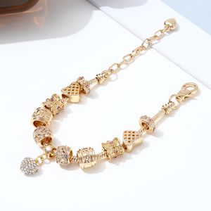 2023 New Fashion Charm Platinum DIY Beaded Full Gold Heart Pendant Lady Bracelet with Original Box for Women