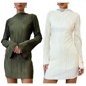 Casual Dresses Women Bodycon Dress Long Sleeve Mock Neck Solid Slim Fit Cocktail Mini