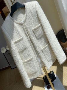 Kvinnors jackor franska lyx pärlor kort tweed ull kappa kvinnor höst vinter vintage liten doft vit tung industri