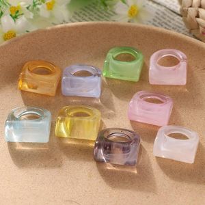 Cluster Rings 2023 Moda Coreana Resina Acrílica Transparente Bonito Anel Redondo Quadrado Geométrico Colorido Para Mulheres Meninas Jóias