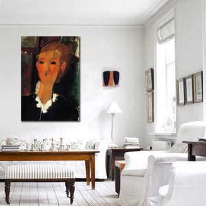 Arte de parede em tela nua feminina jovem com um pequeno babado Amedeo Modigliani pintura artesanal decoração de quarto moderna