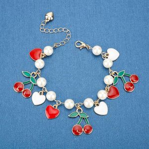 Dongsheng Fashion Vintage Sweet Red Cherry Charm Brangle Love Heart Pearls для женщин Mujer Pulseras-25