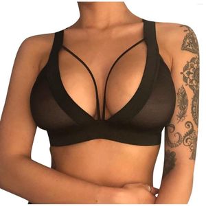 Camisoles Regatas Moda Feminina Roupa Interior Sexy Regata com Painel de Mesh Sutiãs Translúcidos Sem Costas Sutiãs Tamanho Grande Colete Crop Sem Fio Sutiã