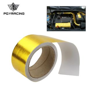 PQY RACING - 2 x5 Meter Aluminum Reinforced Tape Adhesive Backed Heat Shield Resistant Wrap Intake Gold Silver PQY1613261W