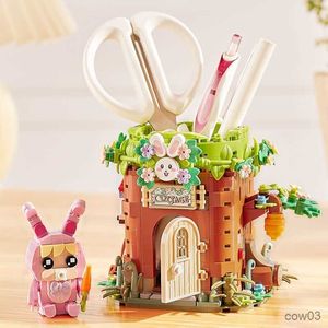 Blocks Rabbit Trunk Pen Holder Small Particle Assembly Building Blocks förvaring Hink Söt Creative Desktop Decoration Gift R230718