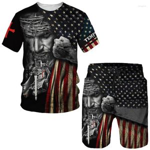 Men's Tracksuits Knights Templar 3D Print T Shirts Sets Jesus Cross Retro T-shirt Short Suit Men High Quality Streetwear Playsuit Shorts