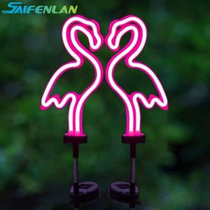 Garden Decorations 1 2 4 Pack Solar LED Neon Flamingo Lawn Lamp Stake Lights Outdoor Pathway Light for Patio Yard Walkway Decor 230717