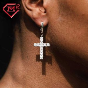 Designer smycken toppen isad ut hiphop -korsörhängen Asscher klippte full is ut VVS Moissanite Stone 925 Studörhängen för män