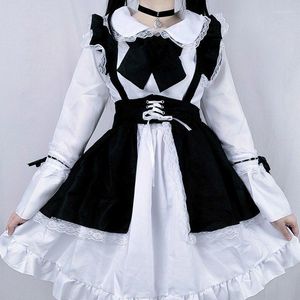 Casual klänningar söt lolita piga klänning kawaii svartvit japansk stil unisex kvinnor män tonåringar skolstudent harajuku cafe förkläde