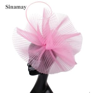 Berets Elegante Damen Rosa Fascinator Hut Frauen Mode Hochzeit Kopfbedeckung Stirnband Für Kirche Cocktail Haarschmuck 230718