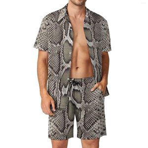 Men's Tracksuits Faux Boa Snakeskin Men Sets Animal Skin Print Casual Shorts Streetwear Vacation Shirt Set Short Sleeve Pattern Plus Size