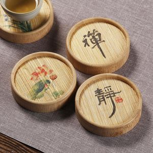 Table Mats 1pc Handmade Bamboo Cup Mat Tea Set Round Mug Holder Placemats Cups Drinks Pads Kitchen Accessories