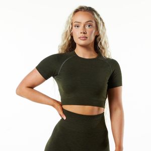 Damskie dresy wzmacniają SS Crop Top trening damski płynne przycięte z krótkim rękawem joga gym t koszule ekipy szyi