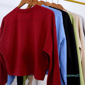 Lu gömlek kadın egzersiz spor kazak uzun kollu eğlence rahat kısa mahsul üstleri fitness crewneck yoga sweatshirt s kadın bayan