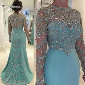 2019 Mint Green Vintage Gheath Prom Dresses Long Sleeve Beads Long Sleeves Severibique Party Party195e