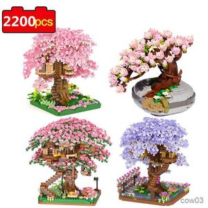 Blockerar nya potten växter block tegelstenar city mini sakura suckulents cherry blossom house träd modell byggblock leksaker för barn gåvor r230718