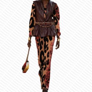 23SS FW Women Designer Pants with Leopard Print Female Girls Hight Milan Runway Brand Casual Cashmere Mahair Outwear Knit Wide Leg Panter Long