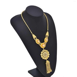 Pendant Necklaces Golden Metal Crystal Flower Necklace Fashion Long Chains Bell Tassel Sweater Chain Ethnic Bride Wedding Jewelry