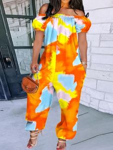 Women's Jumpsuits Rompers LW Plus Size Off The Shoulder Tie dye Jumpsuit 2023 Fashion Tube Loose Elegant Womens 230718