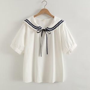 Women's Blouses Pure Cotton Women Summer Shirt 2023 Short Sleeve Ladies Preppy Style Mori Girl Lacing Sailor Collar Cute Baby Doll White