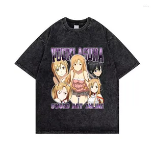 Мужские рубашки Sword Art Online рубашка винтажная графическая футболка негабаритная хлопковая футболка с коротким рукавом вымытая уличная одежда Harajuku