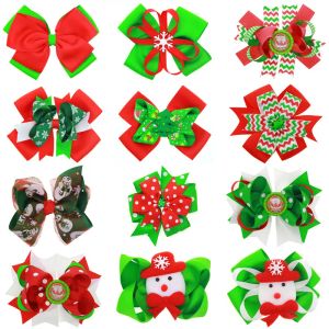 Julbågar för flickor Santa Hairbows Snow Man Bows For Holiday Matching Outfits Childrens Xmas