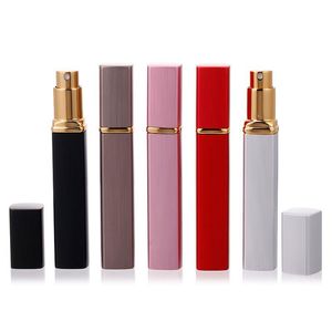 1pcs 6 renkli metal kasa cam tank parfüm şişesi alüminyum nozul sprey doldurulabilir şişeler parfum kozmetik cam konteyner 12ml gsuku