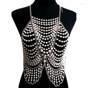 Chains Chran Fashion Women Full Body Multi Layer Faux Pearl Statement Necklace Chain Slave Beach Halter Jewelry BDC397