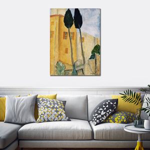 Vacker Canvas Art Study Room Decor Cypress Trees and Houses Midday Landscape Amedeo Modigliani Målning Handgjorda hög kvalitet
