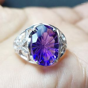 Cluster Rings Natural Real Amethyst Ring 925 Стерлинговое серебро 10 14 мм 6,5CT Gemstone для мужчин или женщин.