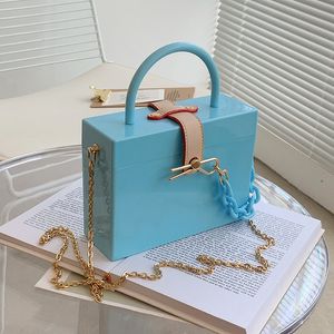 Kvällspåsar PVC Box Shape Bag Acrylic Portable Chain Handbag Luxury Bow Women Designer Party Small Lady Pures 230718