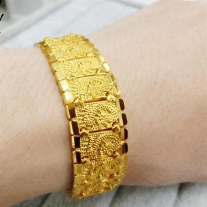 Link Chain Wide Wrist 24k Solid Yellow Gold Filled Hip Hop Style Mens Bracelet Christmas GiftLink260v