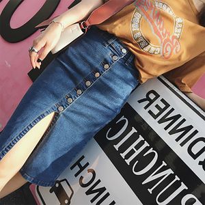 Mäns jeans Sydkorea fashionabla kjol av hög midja jean första kvartalet Seam Falda Bullpuncher -knappar Blue 230718