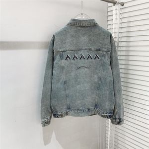 刺繍入りの文字デニムジャケットをコートレディースメンズアウターウェーブ長袖コートヒップホップストリートスタイルの女の子のためのジャケット