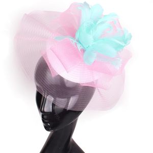 Basker kenucky röd stor fascinator hattar damer elegant bröllopsfest cocktail hårklipp mesh tillbehör