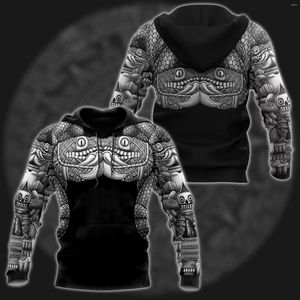 Herrtröjor mexico coatlicue aztec gud tatuering 3d tryckt unisex gothic hoodie män sweatshirt streetwear pullover casual jacka tracksuit