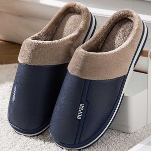 Slippers Men slippers Home Winter Indoor Warm Shoes Thick Bottom Plush Waterproof Leather House slippers man Cotton shoes 2021 New L230718