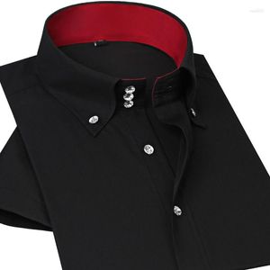 Camisas casuais masculinas Camisa de manga curta com botões e colarinho de verão Vestido formal de negócios Ajuste fino Moda coreana Clássico Preto