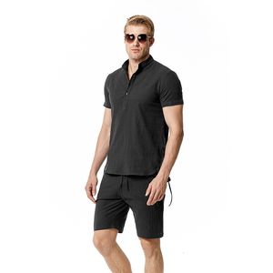 Herren-Trainingsanzüge, Sommermode, Herren-Baumwollleinen, Henry-Ausschnitt, Strand-T-Shirt, Shorts-Sets, dünn, weich, schmale Passform, Sport-Herrenbekleidung, Anzüge für Herren 230718