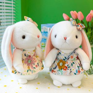 Śliczny mały biały królik wypchana zabawka Floral Squirt Rabbit Doll Doll Birthday Gift Holiday Gift