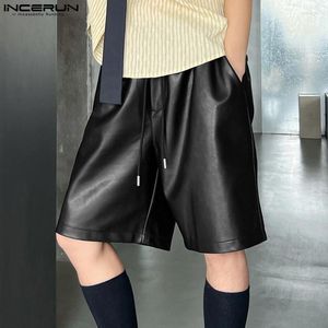 Men's Shorts INCERUN 2023 Korean Style Men PU Leather Loose Comfortable Casual Well Fitting Solid Straight Tube All-match S-5XL