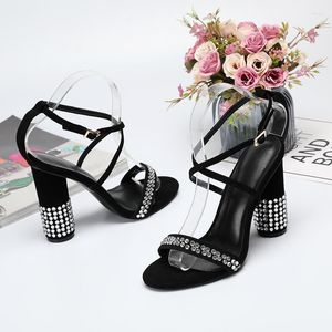 Sandali 2023 Summer Fashion Sexy Lady Black Suede Crystal Strappy High Heels Shoes Stripper