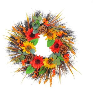 Decorative Flowers Sunflower Wreath Wall Hanging 40cm Artificial Flower Spring Summer For Holiday Porch Housewarming Window Fireplace