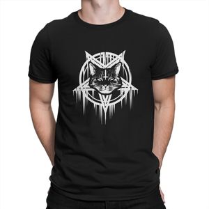Satanic Black Metal Cat CATAN 666 Maglietta unica Baphomet Satan Lucifer Maglietta per il tempo libero Vendita calda Roba per uomo Donna