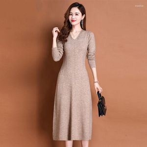 Casual Dresses Cashmere Sweater Dress Women 2023 Fall Winter Korean V-ringning Långärmning Sticke Elegant Vestido Mujer Bodycon