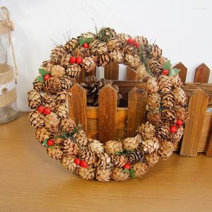 Decorative Flowers Christmas Ornaments Wreath Door Hanging Pine Cone Tree Decoration Rattan