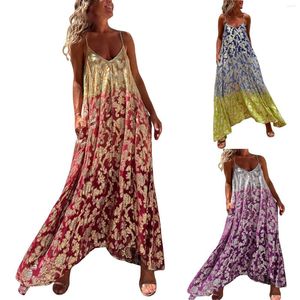 Casual Dresses Women's Fashion Floral Print Deep V Suspender Loose Large Neck Dress For Women Misses Shirt Summer