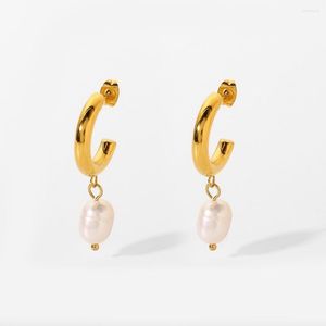 Stud Earrings Korean Gold Plated Pearl Hoop For Women Girls Stainless Steel Twist Shaped Fine Jewelry