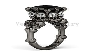 Vecalon Antique Skull Jewelry 3ct Black Cz Diamond Wedding Band Ring Set per le donne 14KT Black Gold Filled Female Finger ring6172141