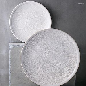 Plates 8/11 Inch White Round Steak Dinner Porcelain Plate Ceramic Dishes Creative Embossed Texture Dish Kitchen Accessories